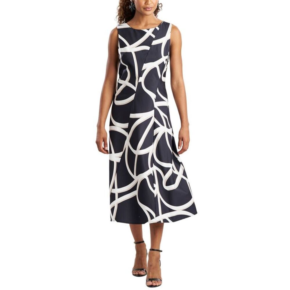 Natori Womens  Spiral Taffeta Asymmetric Seam Dress, Black